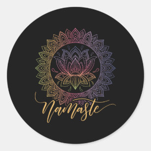 Sticker Rond Namaste Mandala Fleur de Lotus Art Yoga