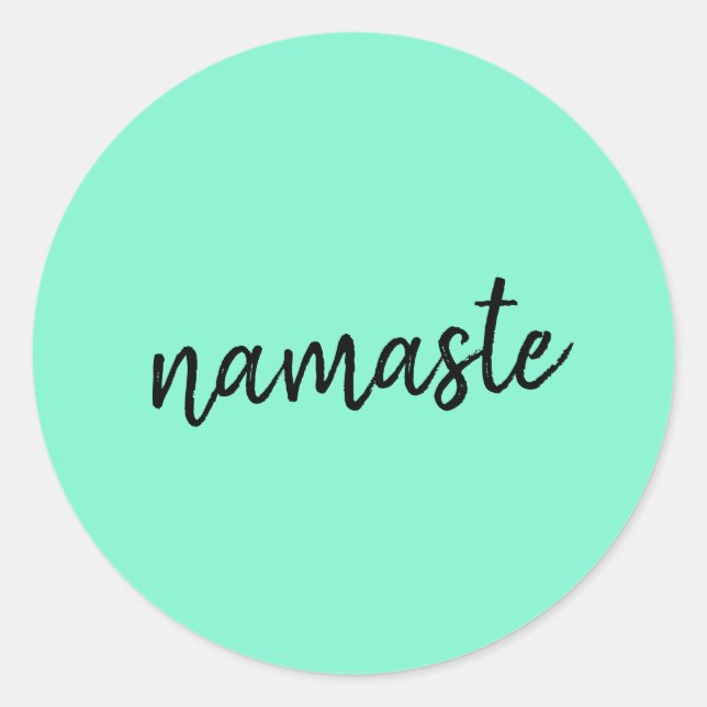 Sticker Rond Namaste | Neo Mint Green Moderne Yoga Spirituel (Devant)
