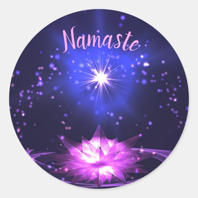 Sticker Rond Namaste Purple Cryple Lotus Bright Star (Devant)