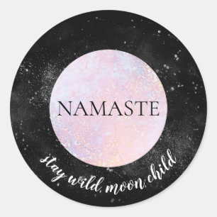 Sticker Rond Namaste Stay Wild Moon Enfant Pleine lune rose Yog