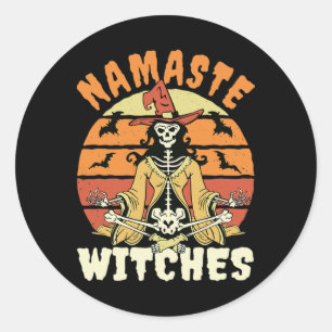 Sticker Rond Namaste Witches Skeleton Halloween Yoga