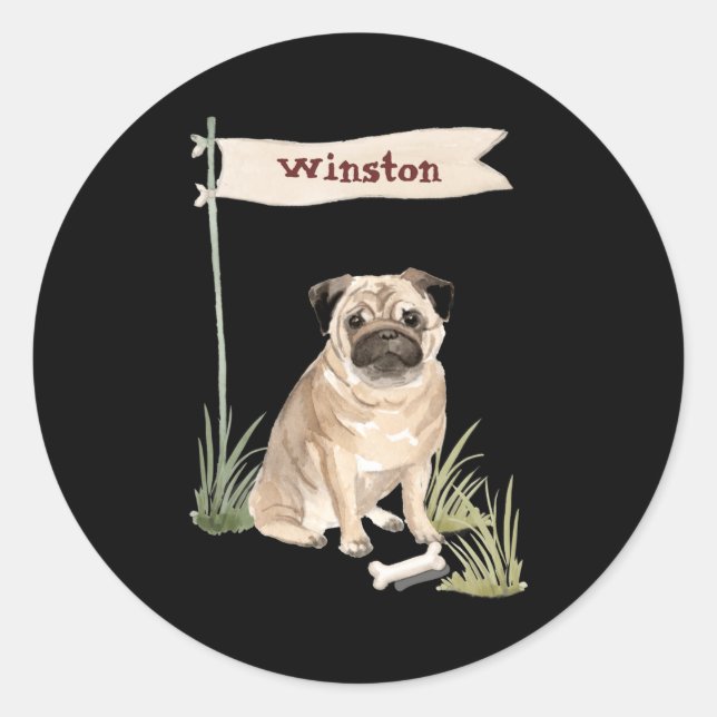 Sticker Rond Name Pug Pet Dog  (Devant)