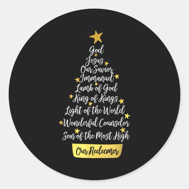 Sticker Rond Names Of Jesus Christian Faith Christmas Tree  (Devant)