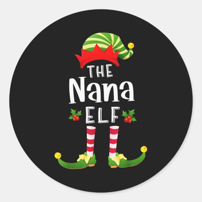 Sticker Rond Nana Christmas Elf Matching Pajama X-mas Party  (Devant)