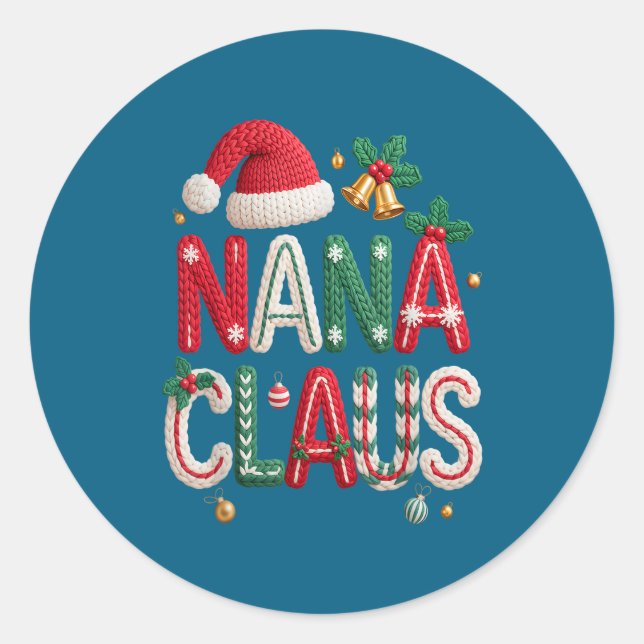 Sticker Rond Nana Claus Santa Claus Grandma Family Matching Chr (Devant)