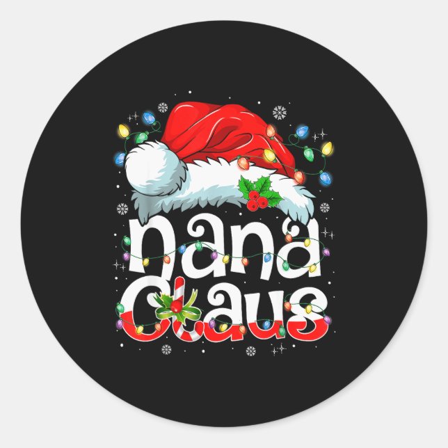 Sticker Rond Nana Claus Shirt Christmas Lights Pajama Family Ma (Devant)