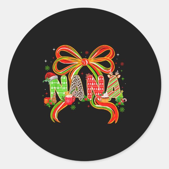 Sticker Rond Nana Coquette Bow Christmas Pajamas Xmas Tree Coco (Devant)