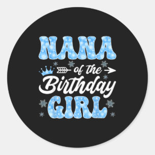 Sticker Rond Nana de la fille d'anniversaire Flocons Hiver Noël