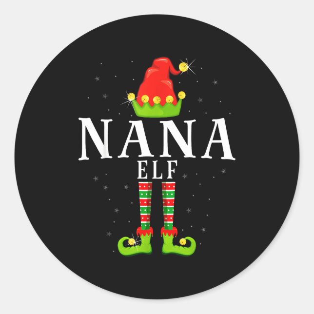 Sticker Rond Nana Elf Christmas Matching Xmas Pajama  (Devant)