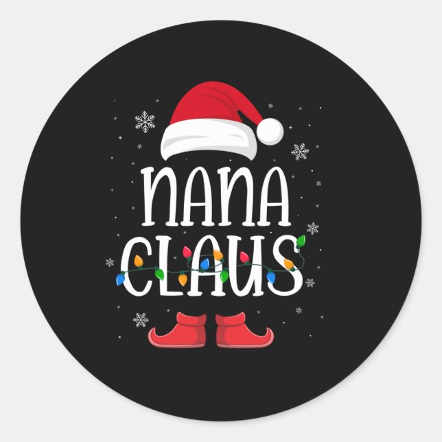 Sticker Rond Nana Santa Claus Hat With Xmas Light Christmas (Devant)