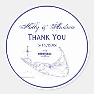 Sticker Rond Nantucket Island MA Carte Vintage Marine Blue