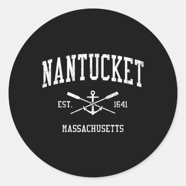 Sticker Rond Nantucket Ma Crossed Oars Bateau Ancres Sports (Devant)