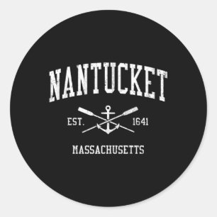Sticker Rond Nantucket Ma Crossed Oars Bateau Ancres Sports