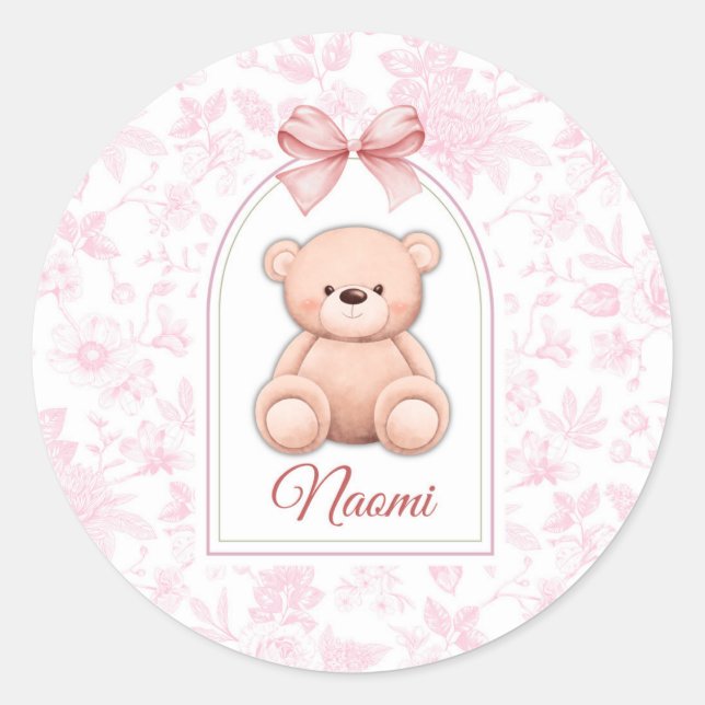 Sticker Rond Naomi | Conception personnalisée d'ours en peluche (Devant)
