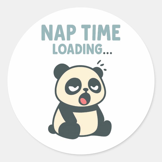 Sticker Rond Nap Time Loading: Adorable Sleepy Yawning Panda (Devant)