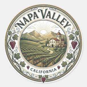Sticker Rond Napa Valley Vineyard Winery Californie