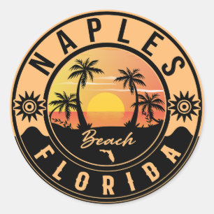 Sticker Rond Naples Florida Beach Retro Sunset Souvenirs