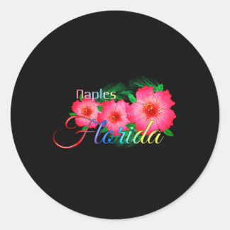 Sticker Rond Naples Florida Fleurs tropicales Vacances en famil