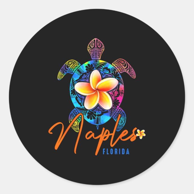 Sticker Rond Naples Florida Sea Turtle Tie Dye Trocal Vacation  (Devant)