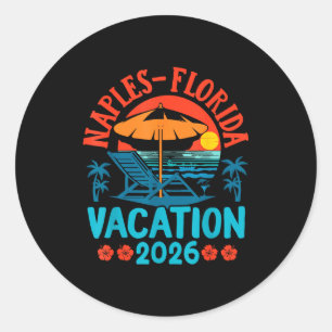 Sticker Rond Naples Floride 2026 Vacances de Famille Plage Été