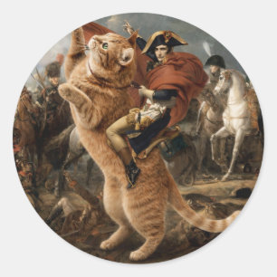Sticker Rond Napoléon chevauchant un chat de bataille géant