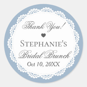 Sticker Rond Nappe en dentelle vintage bleu poussiéreux Brunch