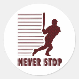 Sticker Rond N'arrêtez jamais : Base-ball
