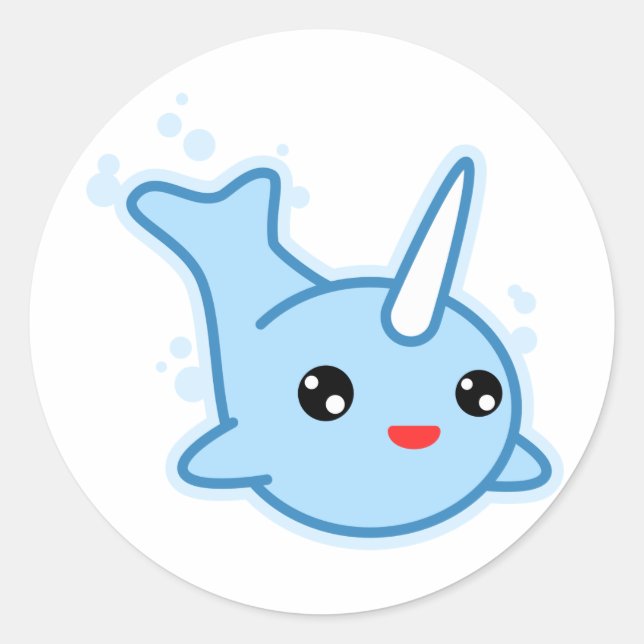 Sticker Rond Narwhal Kawaii (Devant)