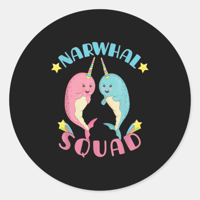 Sticker Rond Narwhal Squad Cute Kawaii Narwhals (Devant)