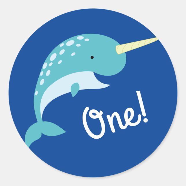 Sticker Rond Narwhals Ocean Cute 1er Anniversaire Thème de fête (Devant)