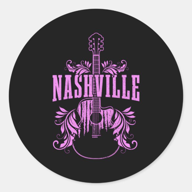 Sticker Rond Nashville Guitare Tennessee Country Music City (Devant)