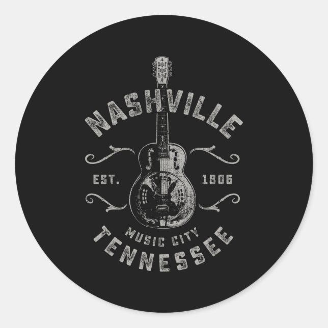 Sticker Rond Nashville Music City Usa (Devant)