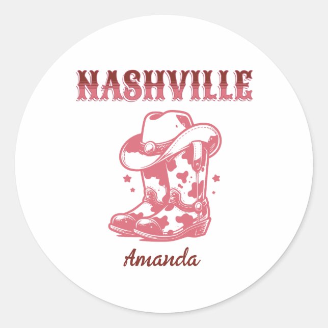 Sticker Rond nashville pink cowgirl bachelorette party (Devant)