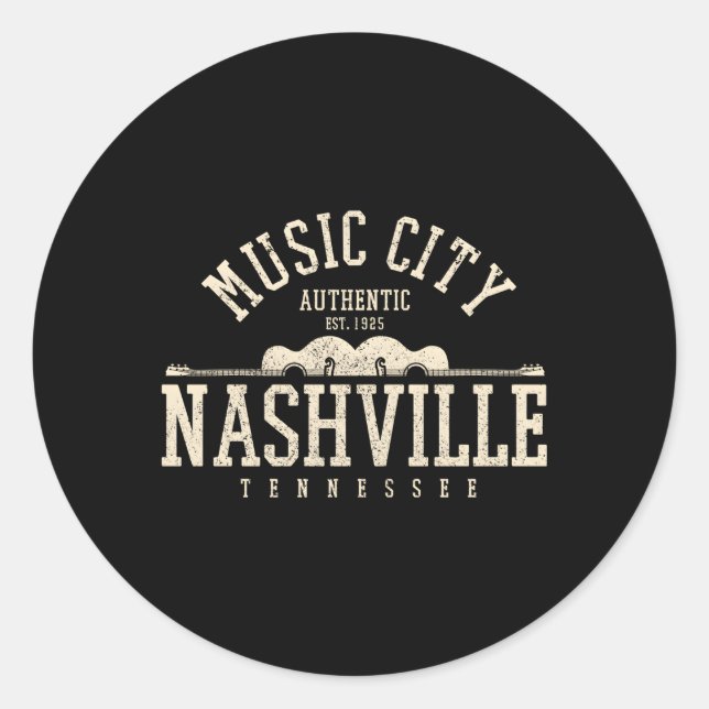 Sticker Rond Nashville Tennessee Country Music City Guitare (Devant)