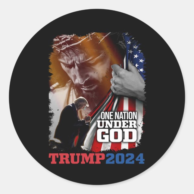 Sticker Rond Nation sous Dieu Président Trump 2024 America Chri (Devant)