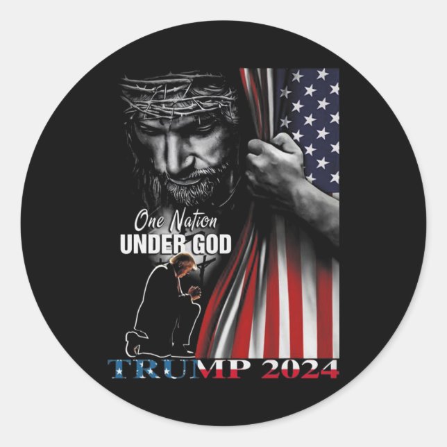 Sticker Rond Nation Under God Trump 2024 God American Flag (Devant)