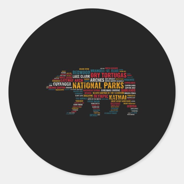 Sticker Rond National Parks Usa Bear Hiking Camng Adventure Gif (Devant)