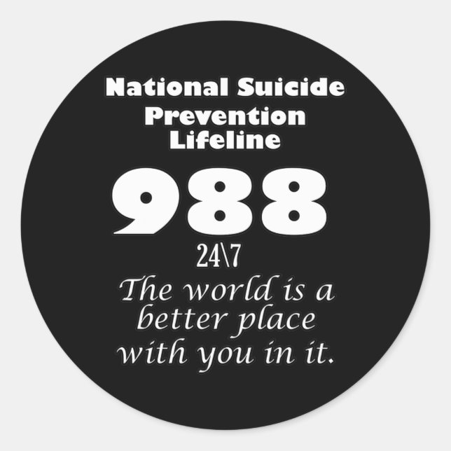 Sticker Rond National Suicide Prevention Lifeline 988 With Whit (Devant)