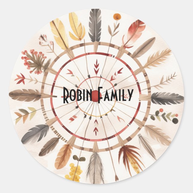 Sticker Rond Native American Art Tribe Vintage (Devant)