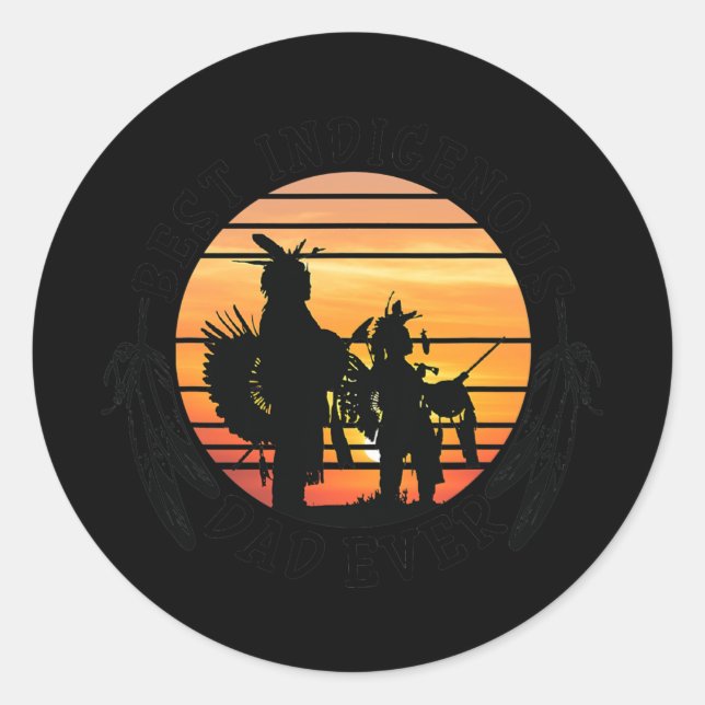 Sticker Rond Native American Dad Father's Day Gift Apparel  (Devant)