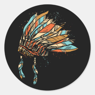 Sticker Rond Native American Indian Headdress Costume Jewelry