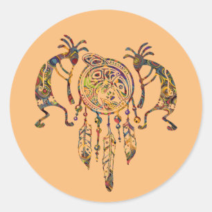 Sticker Rond Native American Kokopelli