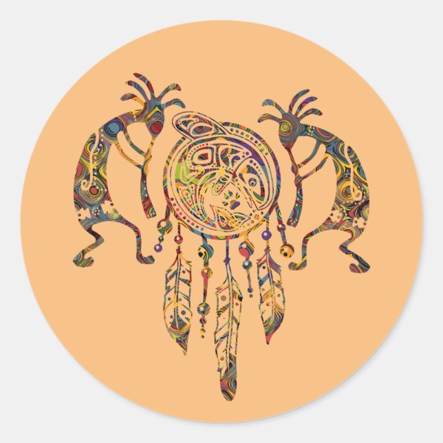 Sticker Rond Native American Kokopelli (Devant)