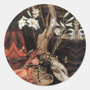 STICKER ROND NATIVITÉ AVEC DES LILLES BLANCHES - MAGIE DE NOËL