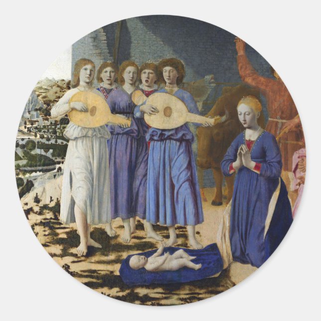 Sticker Rond NATIVITÉ DE JÉSUS, ANGES de PIERO DELLA FRANCESCA (Devant)