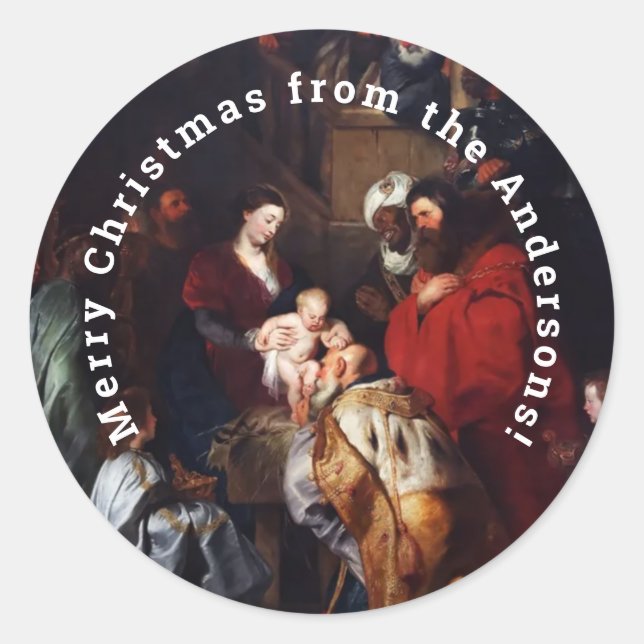 Sticker Rond Nativité de Joyeux Noël personnalisée (Devant)