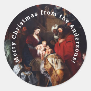 Sticker Rond Nativité de Joyeux Noël personnalisée