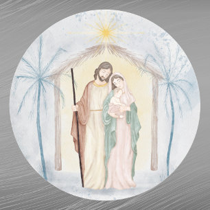 Sticker Rond Nativité de Noël Palmiers Aquarelle