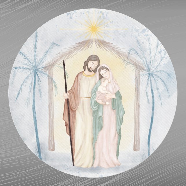 Sticker Rond Nativité de Noël Palmiers Aquarelle (Créateur téléchargé)