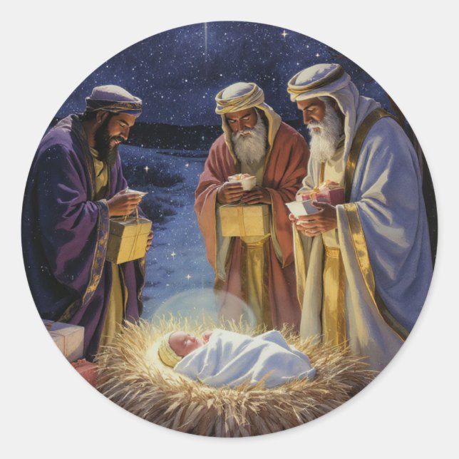 Sticker Rond Nativité des Trois Sages Traditionnels (Devant)